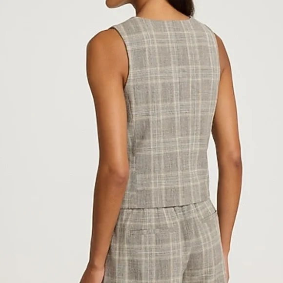 NWT Express Asymmetrical Plaid Four Button Blazer Vest size M - Picture 3 of 8